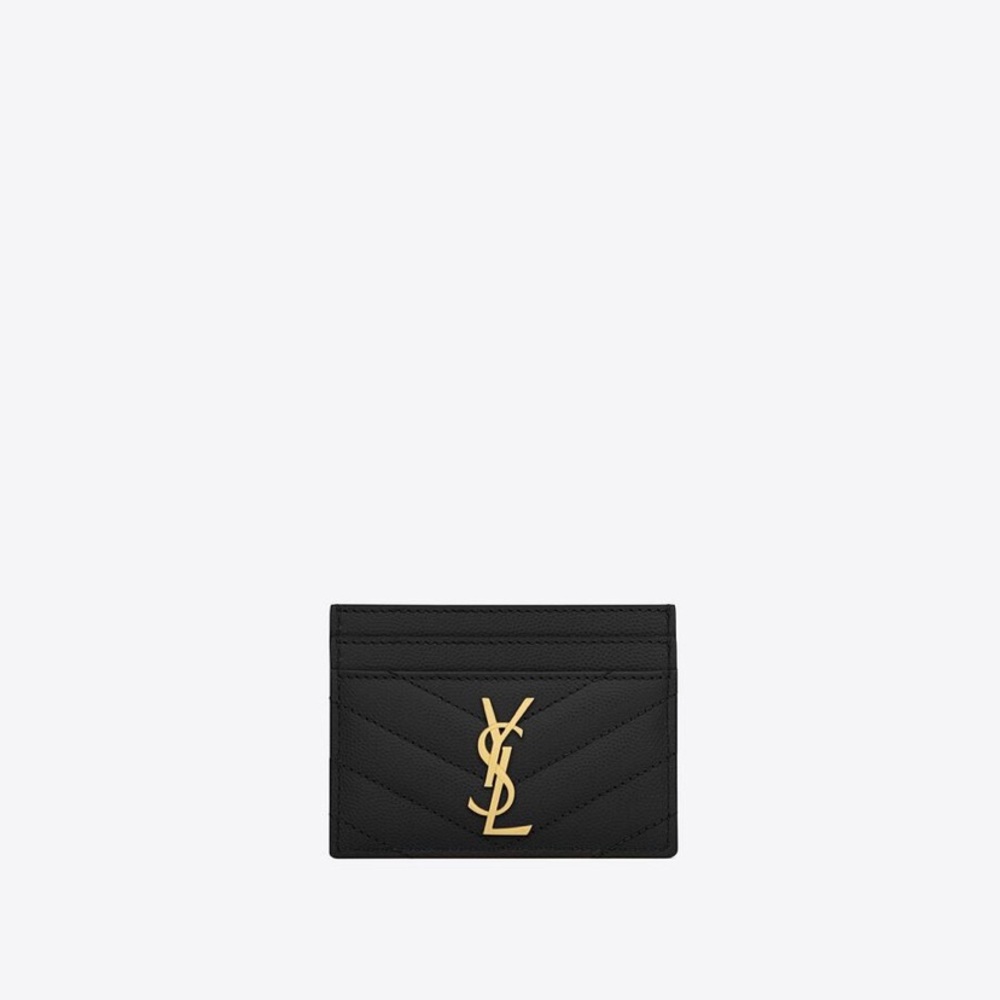CASSANDRE SAINT LAURENT MATELASSÉ CARD CASE IN GRAIN DE POUDRE EMBOSSED LEATHER